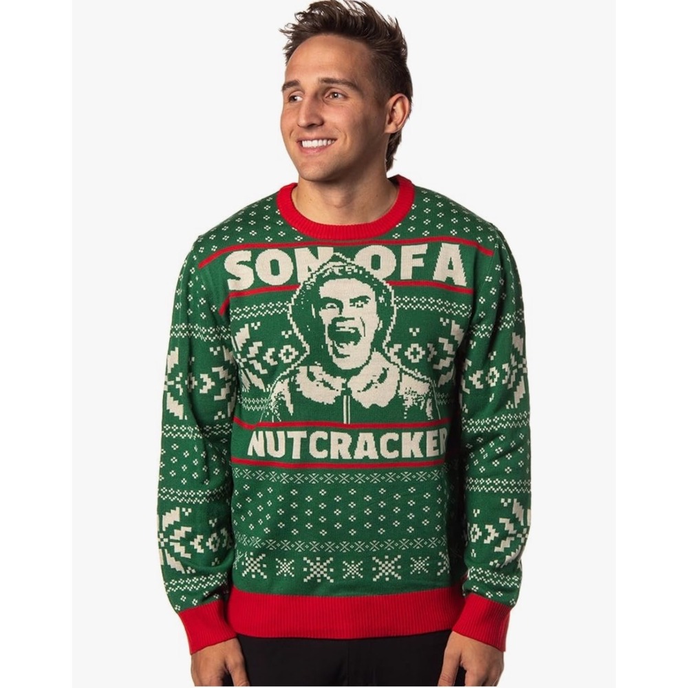 Elf Son of a Nutcracker Ugly Christmas Sweater Green Holiday Movie‎ Small